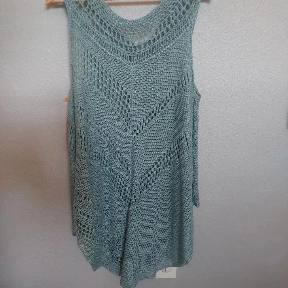 Free people Knit Crocheted Bohemian Beach Tunic Top Blue Oversized Small